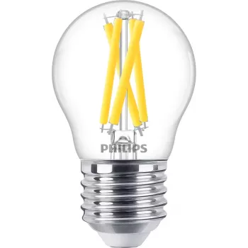 Lâmpada vela filamento LED Philips Filament Candle Clear 3,4 W (470 lm) P45 E27, brilho quente, CRI 90