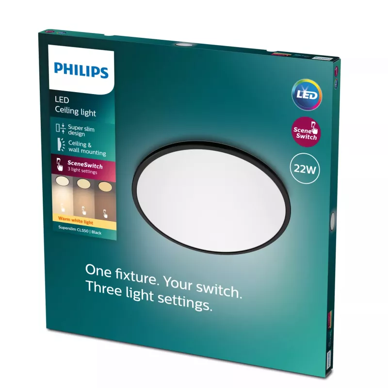 Plafonier Philips Functional Super slim 22 W preto LED redondo