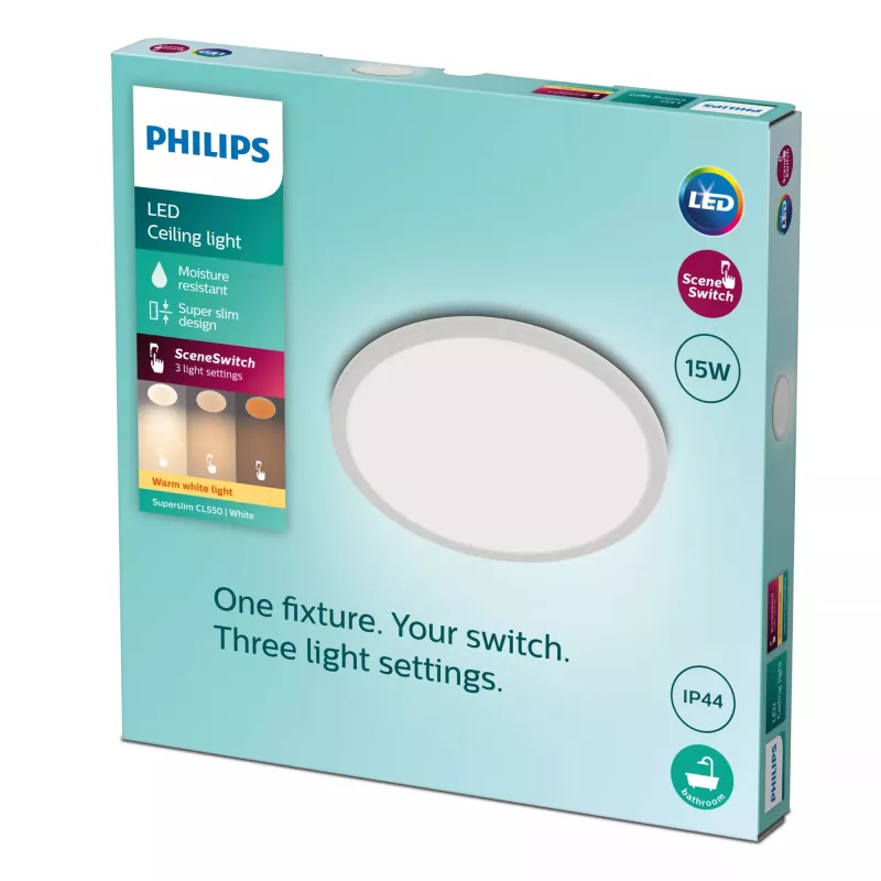 Plafonier Philips Functional Super slim 15 W branco redondo casa de banho
