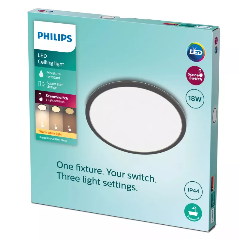 Philips Functional Plafond 18W 2700K 1500 lm LED de superfície regulável preto