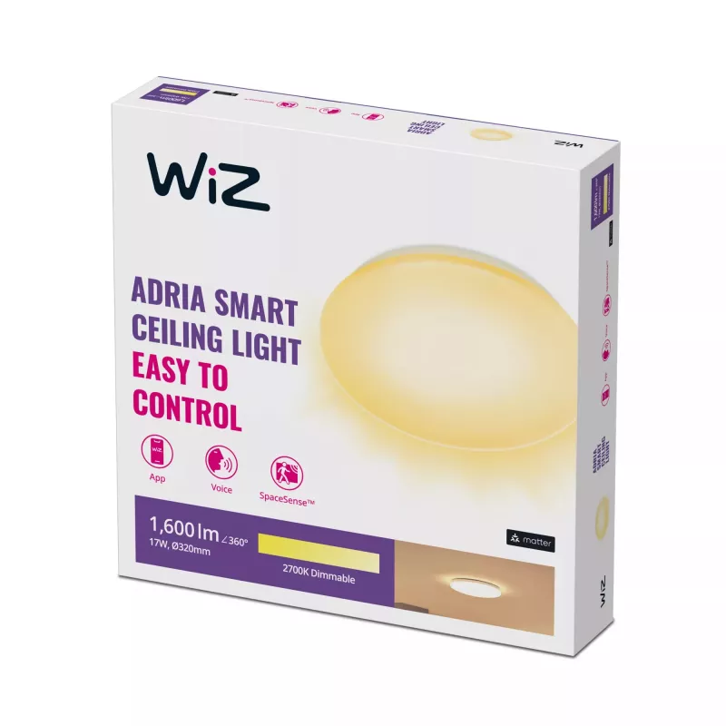 Plafonier inteligente Wiz Adria Ceiling 17 W — Wi‑Fi/Bluetooth, 320×68 mm, branco