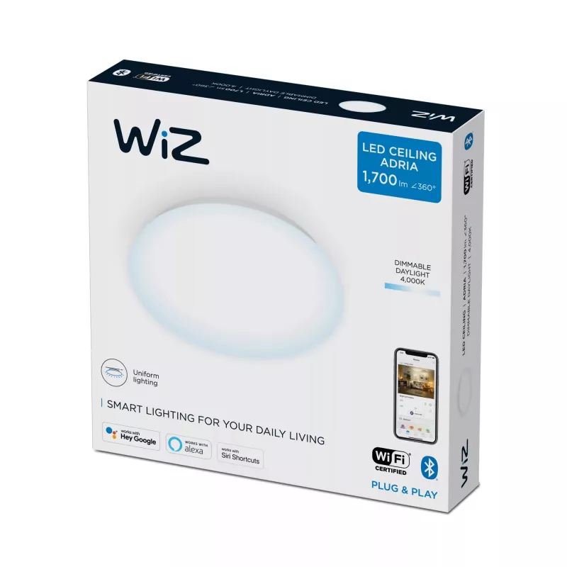 Plafonier inteligente Signify WiZ Adria 17 W – Wi‑Fi/Bluetooth, 320×320×68 mm, branco