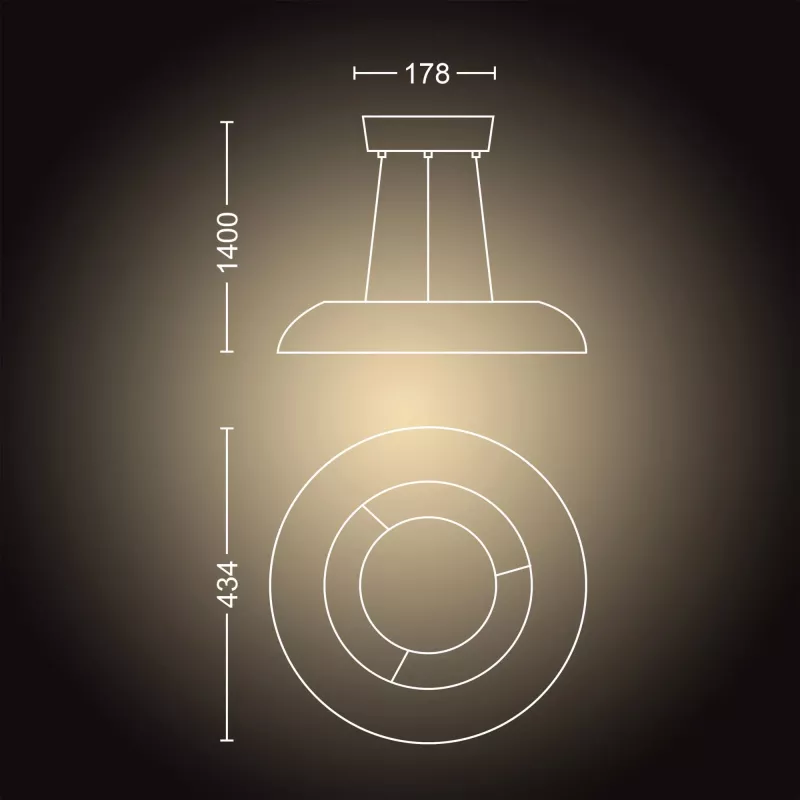 Lâmpada de suspensão inteligente Philips Hue White Ambience Amaze – Bluetooth, 24 V, 434 × 77 mm, branco
