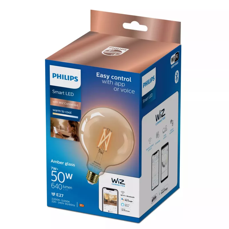 Lâmpada inteligente Philips Filament Globe amber 7W G125 E27 LED
