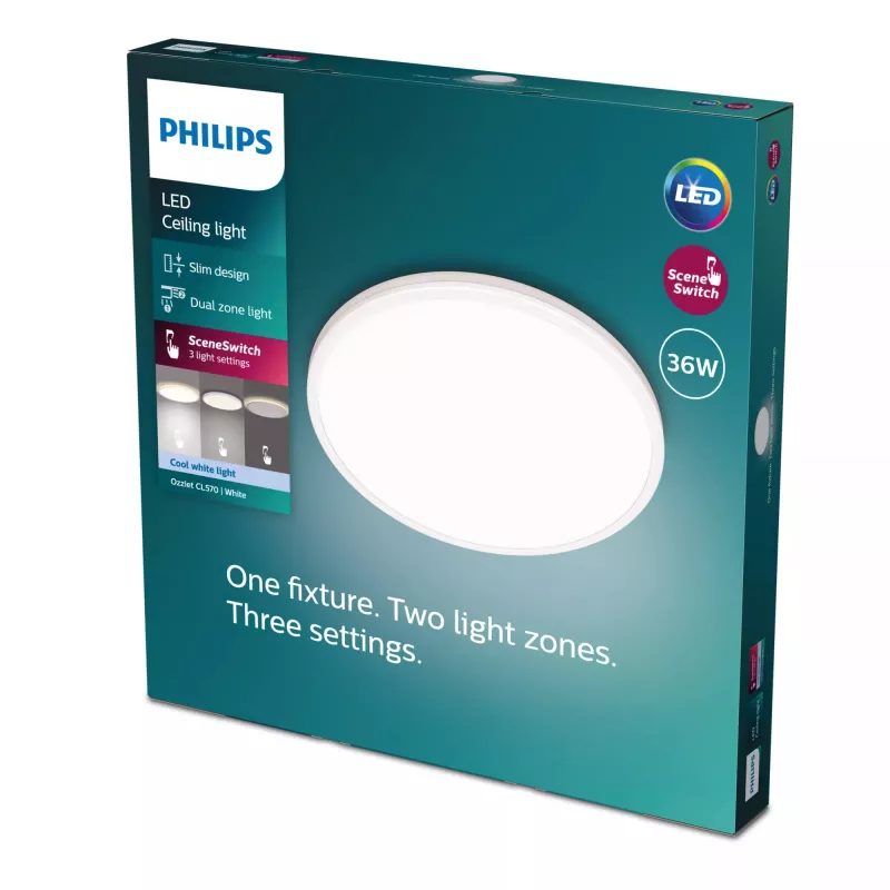Plafonier Philips Functional Ozziet 36 W LED, redondo 500 mm, branco, lâmpada fixa integrada