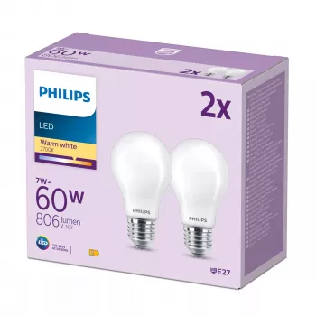 Lâmpada Philips Filament mate 60W A60 E27 pack de 2, 7 W, 60 W, E27, 806 lm, 15000 h, branco quente