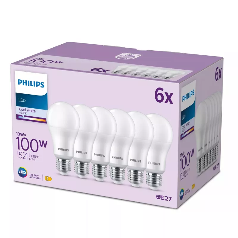 Lâmpada LED Signify Philips 13W (equivale a 100W) A67 E27 1521 lm 4000K branco frio 6 unid.