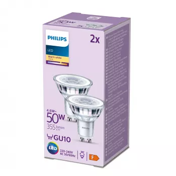 Philips Spot 50W PAR16 GU10 x2, 4,6 W, 50 W, GU10, 355 lm, 15000 h, branco quente