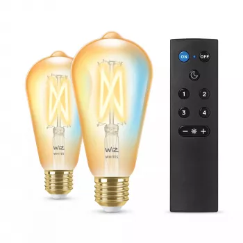 WiZ Filament Bulb Amber 50 W ST64 E27 x2, iluminação inteligente, Wi-Fi/Bluetooth, dourado, Wi-Fi 4 (802.11n), 802.11b, 802.11g, LED, E27