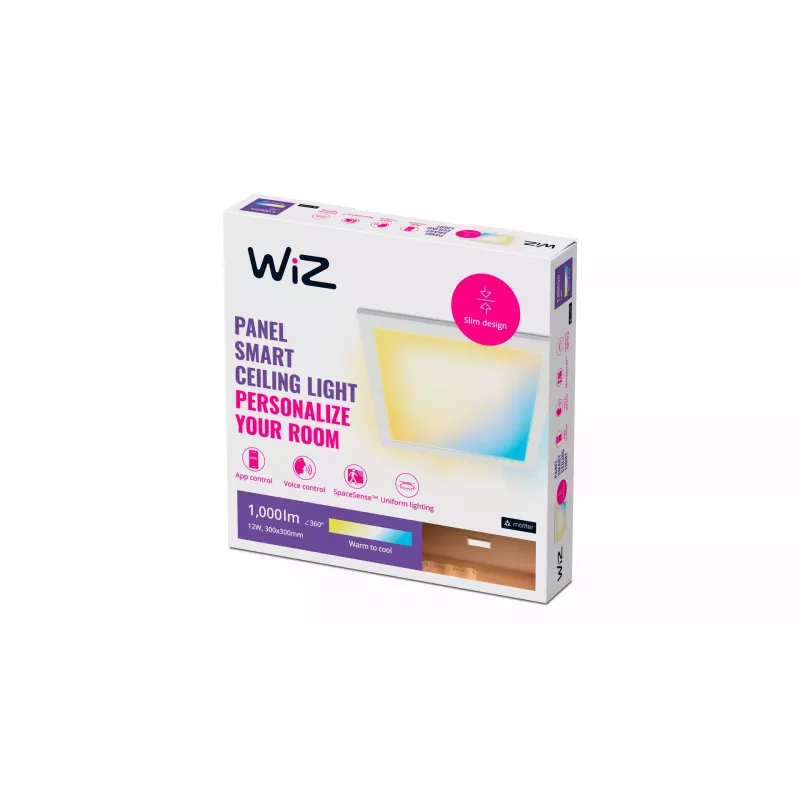 Luz de teto inteligente Signify WiZ Panel Ceiling 12 W quadrado, 12 W, Wi‑Fi, 300×300×42 mm, branco