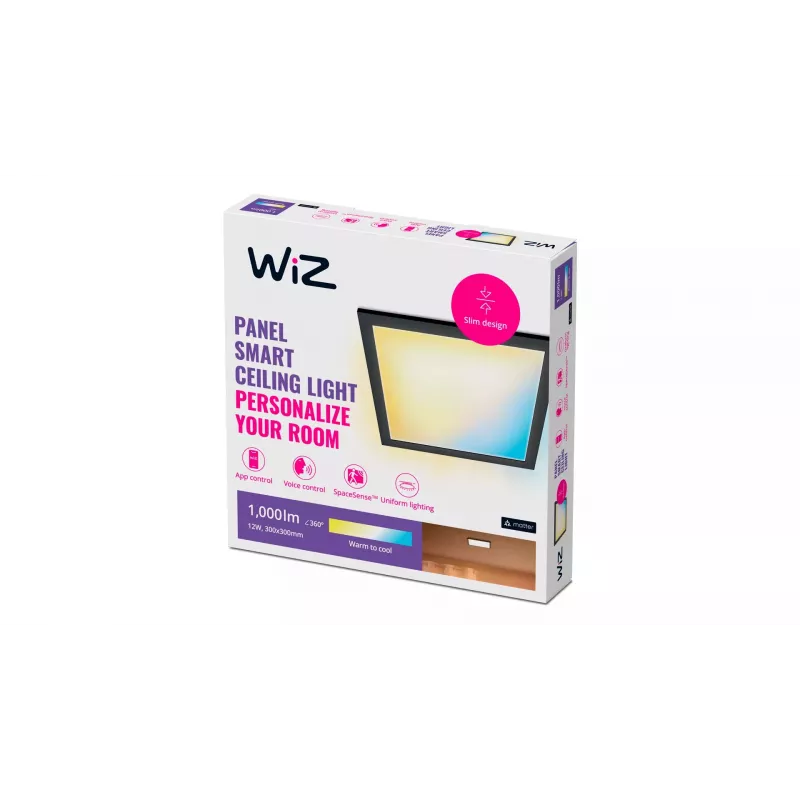 Painel LED de teto/sobrepor Signify WiZ A Bluetooth 12 W 300×300×42 mm preto 220–240 V