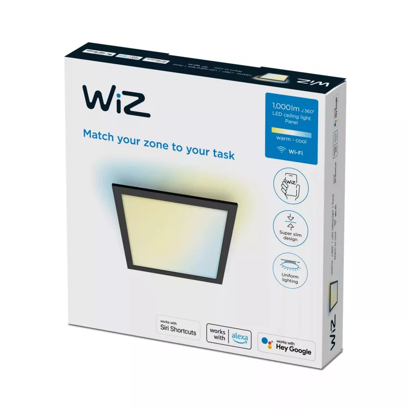 Painel LED de teto/sobrepor Signify WiZ A Bluetooth 12 W 300×300×42 mm preto 220–240 V