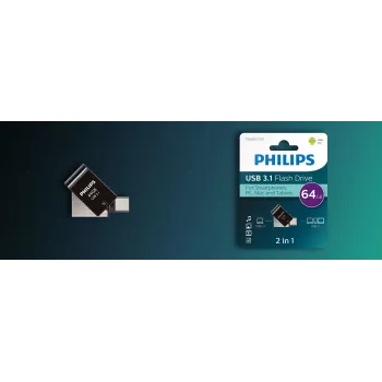 Philips FM64DC152B/00 Pen Drive 64 GB USB Type-C 3.2 Gen 1 (3.1 Gen 1) preto