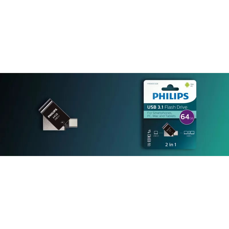 Philips FM64DC152B/00 Pen Drive 64 GB USB Type-C 3.2 Gen 1 (3.1 Gen 1) preto