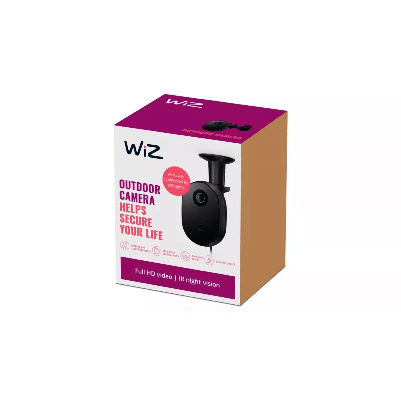WiZ câmara exterior, câmara de segurança IP, exterior, com fios, parede, preto, plástico