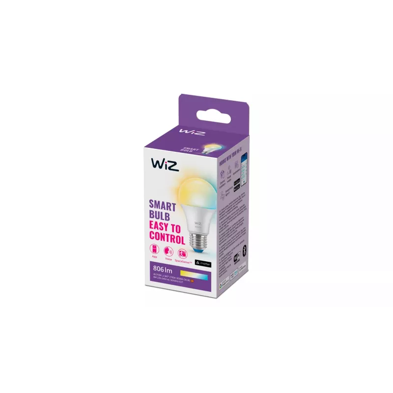 WiZ Bulb 60W A60 E27, lâmpada inteligente, Wi-Fi/Bluetooth, branco, Wi-Fi 4 (802.11n), 802.11b, 802.11g, LED, E27