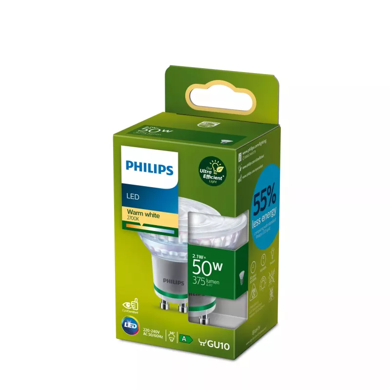 Philips Spot 50W PAR16 GU10, 2,1 W, 50 W, GU10, 375 lm, 50000 h, branco quente