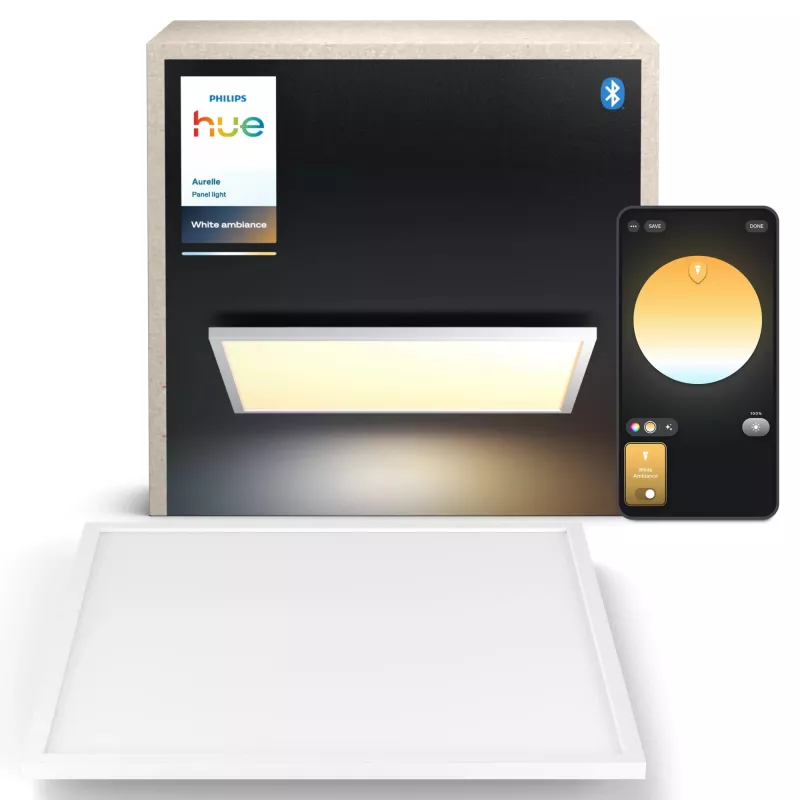 Philips Aurelle painel quadrado, candeeiro de teto inteligente, Bluetooth/Zigbee, branco, LED, alumínio, variável