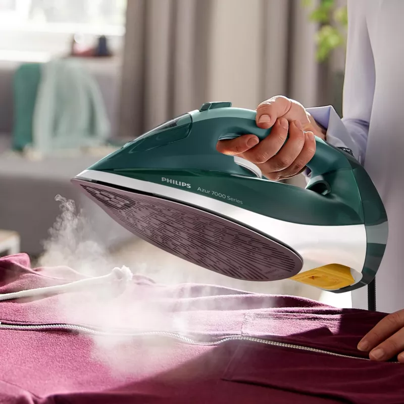Philips 7000er Serie DST7031/70 Ferro de engomar ferro de engomar a vapor base SteamGlide Plus 2800 W verde, cor menta