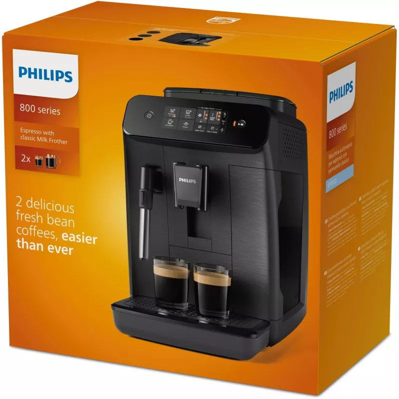 Máquina de café expresso Philips 800 Serie EP0820/00 — automática, depósito 1,8 L, moinho cerâmico integrado 275 g, 15 bar, preto