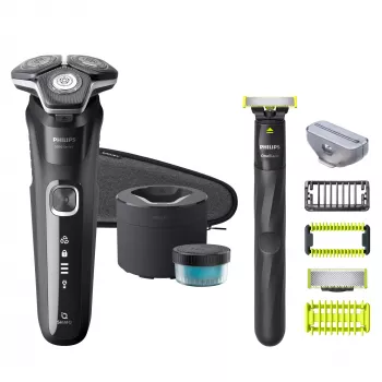 Máquina de barbear rotativa elétrica Philips Series 5000 S5898/79 — 3 cabeças rotativas, bateria de iões de lítio, húmida e seca, base de limpeza