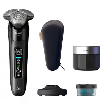 Máquina de barbear rotativa elétrica Philips i9000 X9000/30 — a seco e molhado, SkinIQ, bateria de iões de lítio integrada, estação de carregamento e limpeza