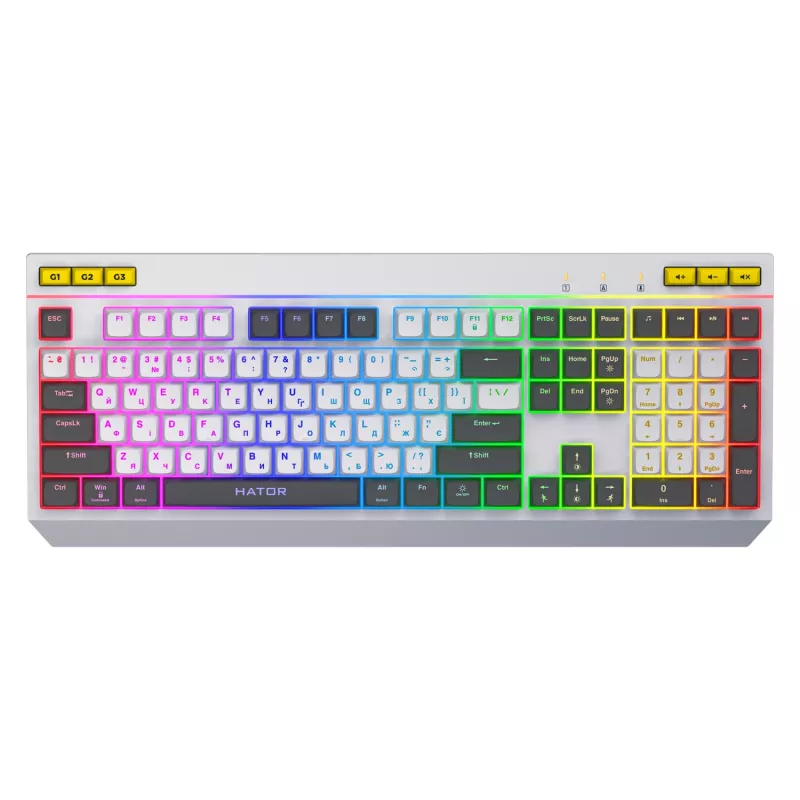 Teclado gaming HATOR Icefall USB QWERTY US English branco tamanho completo RGB LED
