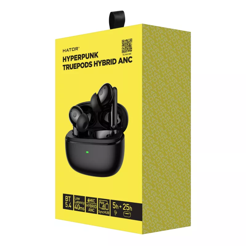 Headset HATOR Hyperpunk Truepods Hybrid ANC True Wireless Stereo (TWS) In-Ear chamadas/música Bluetooth preto