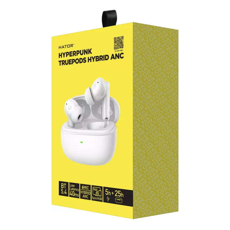 Headset HATOR Hyperpunk Truepods Hybrid ANC True Wireless Stereo (TWS) In-Ear chamadas/música Bluetooth branco
