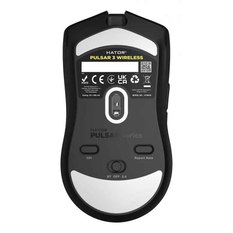 HATOR Pulsar 3 Wireless, preto - switches óticos amarelos 100M PixArt PMW 3311 (HTM630)
