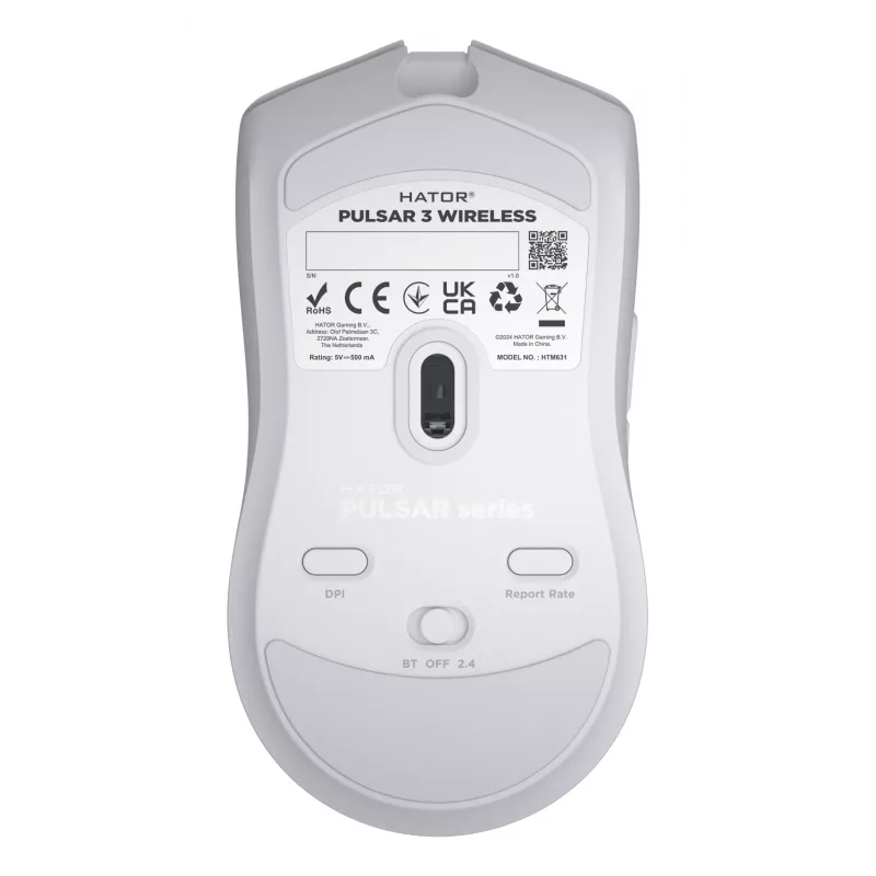 HATOR Pulsar 3 Wireless, branco - switches óticos amarelos 100M PixArt PMW 3311 (HTM631)