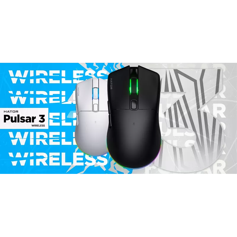 HATOR Pulsar 3 Wireless, branco - switches óticos amarelos 100M PixArt PMW 3311 (HTM631)