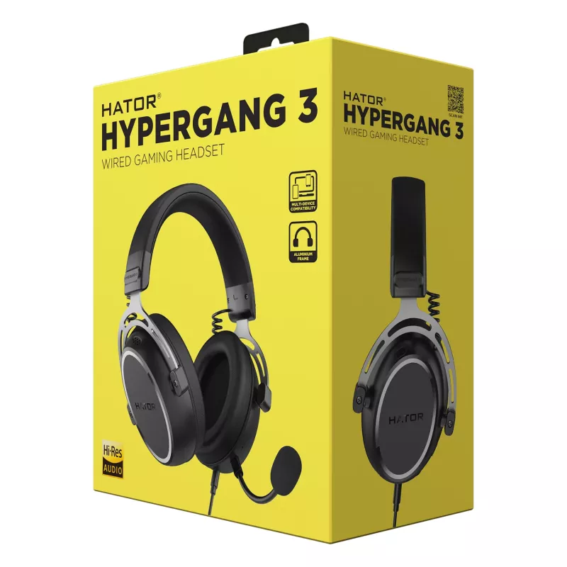 Headset HATOR HYPERGANG 3 Hi-Res com fios de arco gaming USB Type-C / USB Type-A preto
