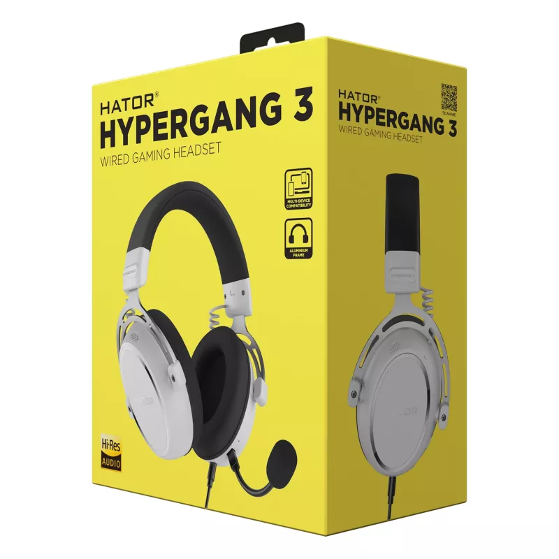 Headset HATOR HYPERGANG 3 Hi-Res com fios de arco gaming USB Type-C / USB Type-A branco