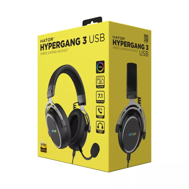 Headset HATOR Hypergang 3 USB com fios e sem fios de arco gaming USB Type-C / USB Type-A Bluetooth preto