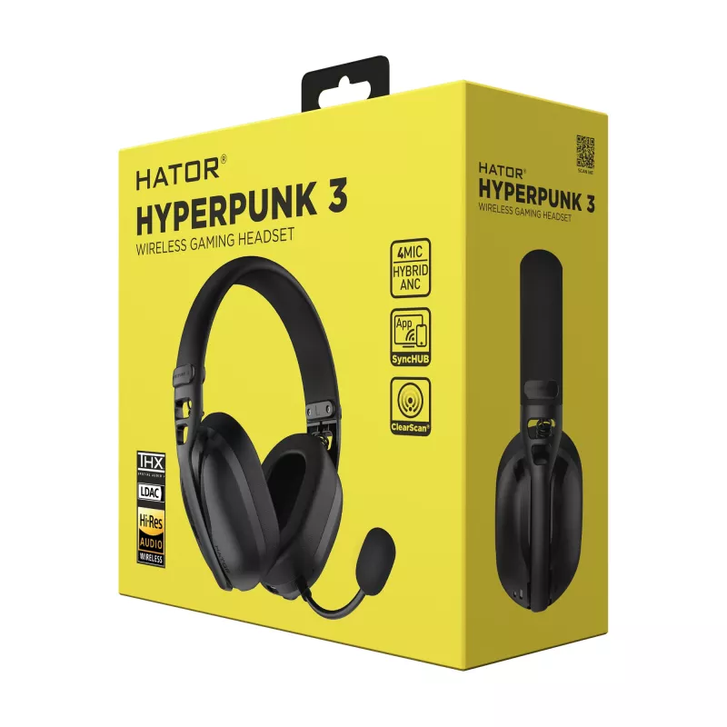 Headset HATOR Hyperpunk 3 sem fios com fios e sem fios de arco gaming USB Type-C / USB Type-A Bluetooth preto