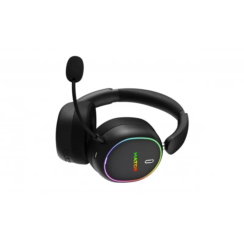 Headset HATOR Phoenix 2 sem fios com fios e sem fios de arco gaming USB Type-C / USB Type-A Bluetooth preto
