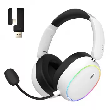 Headset HATOR Phoenix 2 sem fios com fios e sem fios de arco gaming USB Type-C / USB Type-A Bluetooth branco