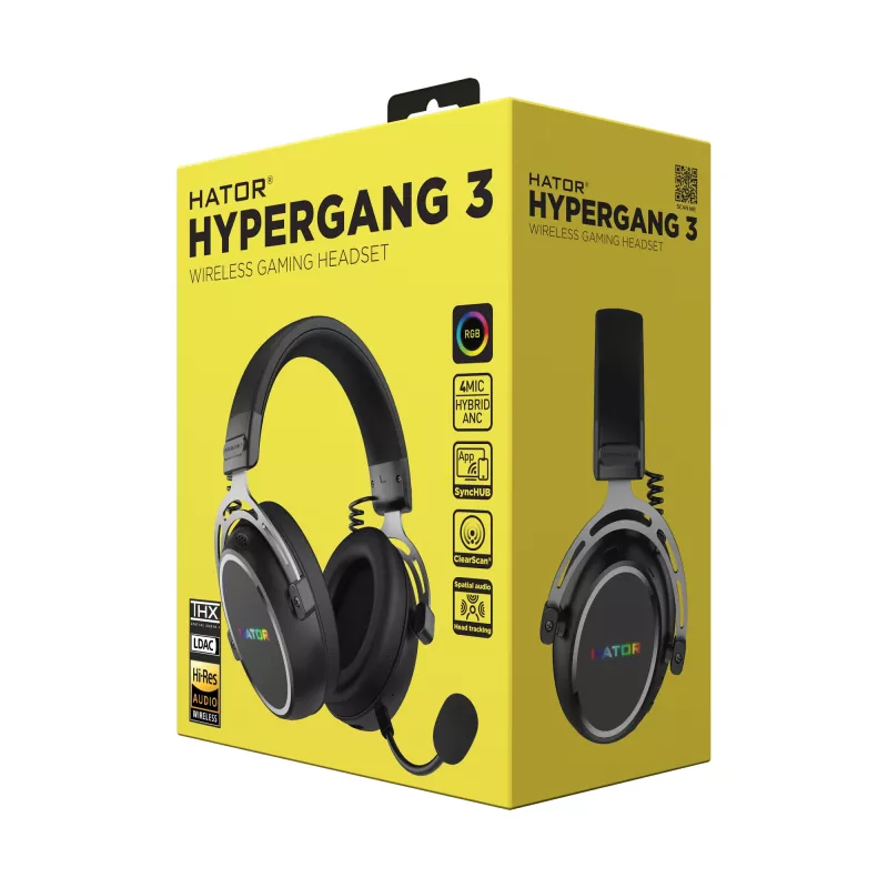 Headset HATOR Hypergang 3 sem fios de arco gaming USB Type-C / USB Type-A Bluetooth preto