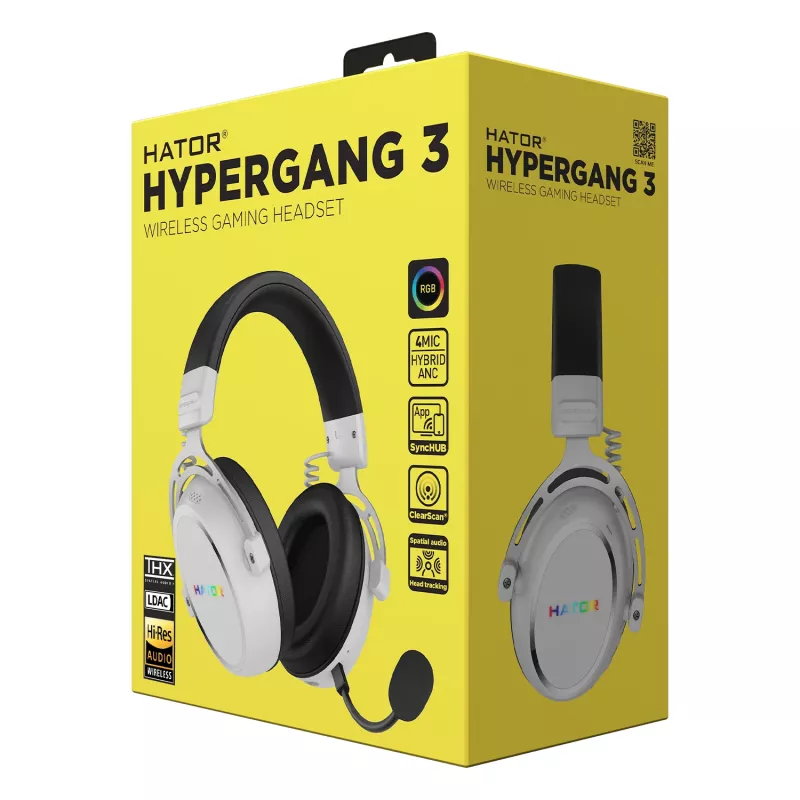 Headset HATOR Hypergang 3 sem fios de arco gaming USB Type-C / USB Type-A Bluetooth branco