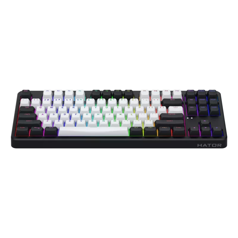 Teclado HATOR Rockfall 3 TKL Wireless, preto, QMK/VIA, perfil OMA teclas branco-preto - switches mecânicos lineares hotswap - US - layout ANSI (HTK850)