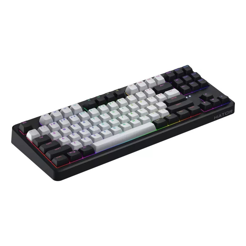 Teclado HATOR Rockfall 3 TKL Wireless, preto, QMK/VIA, perfil OMA teclas branco-preto - switches mecânicos lineares hotswap - US - layout ANSI (HTK850)