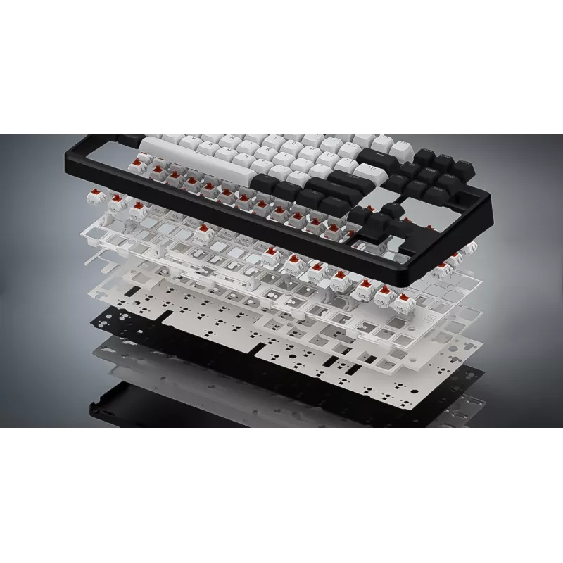 Teclado HATOR Rockfall 3 TKL Wireless, preto, QMK/VIA, perfil OMA teclas branco-preto - switches mecânicos lineares hotswap - US - layout ANSI (HTK850)
