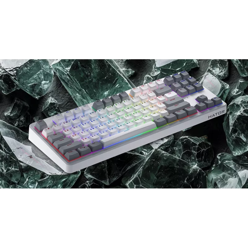 Teclado HATOR Rockfall 3 TKL Wireless, preto, QMK/VIA, perfil OMA teclas branco-preto - switches mecânicos lineares hotswap - US - layout ANSI (HTK850)