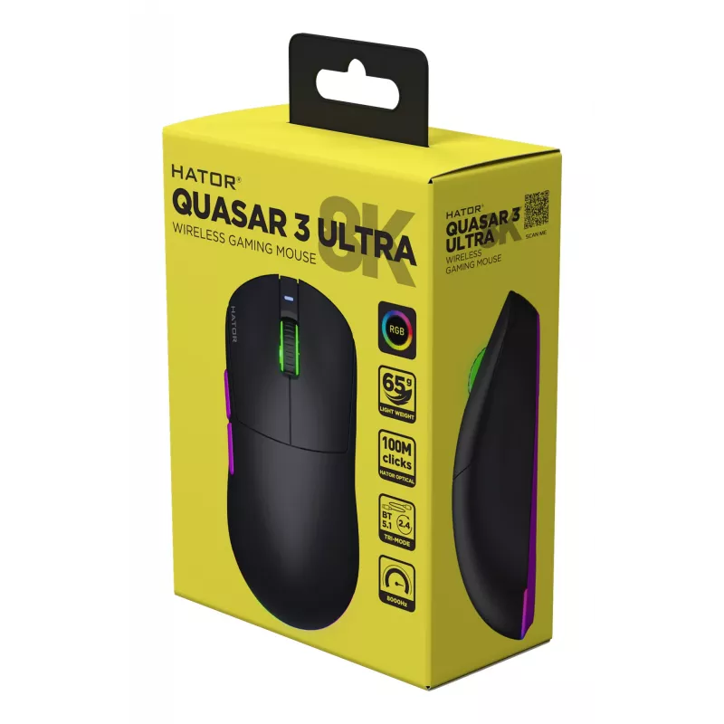 Rato HATOR Quasar 3 Ultra 8K Wireless gaming ambidestro RF Wireless + Bluetooth + USB Type-A ótico 30000 DPI