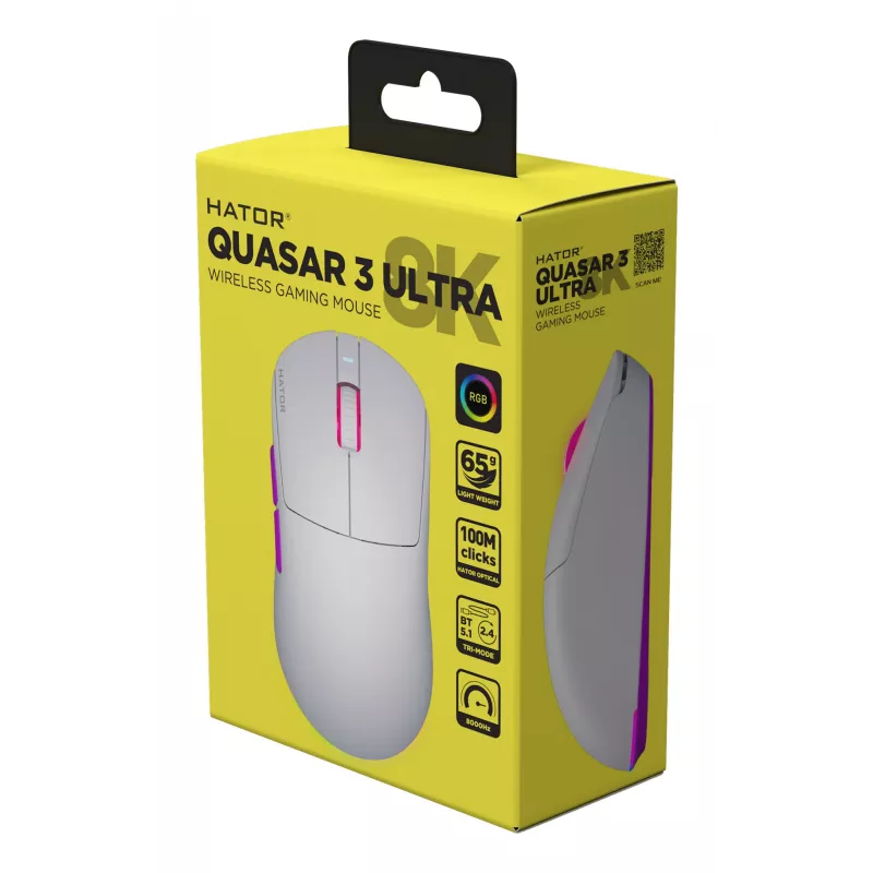 Rato HATOR Quasar 3 Ultra 8K Wireless gaming ambidestro RF Wireless + Bluetooth + USB Type-A ótico 30000 DPI