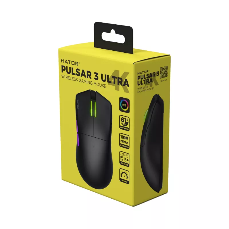 Rato HATOR Pulsar 3 ULTRA 4K Wireless gaming para destro RF Wireless + Bluetooth + USB Type-A ótico 30000 DPI