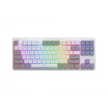 Teclado HATOR Rockfall 3 TKL Wireless, branco, QMK/VIA, perfil OMA teclas branco-preto – switches mecânicos lineares hotswap – US – layout ANSI
