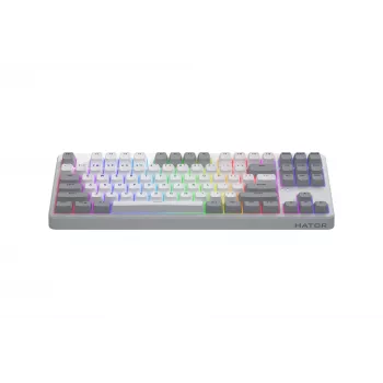 Teclado HATOR Rockfall 3 TKL Wireless, branco, QMK/VIA, perfil OMA teclas branco-preto – switches mecânicos lineares hotswap – US – layout ANSI