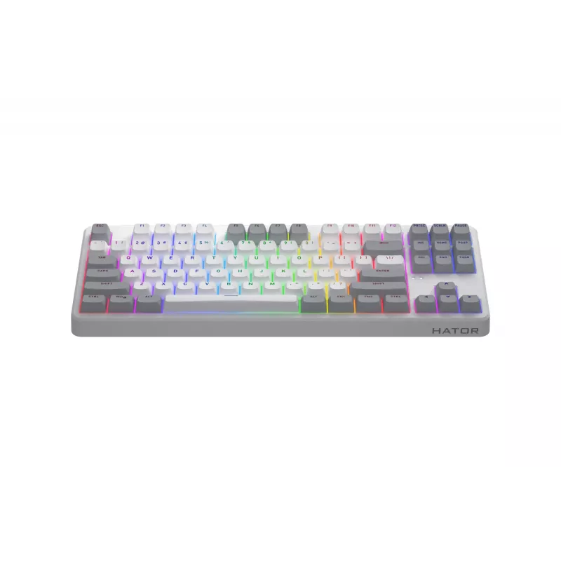Teclado HATOR Rockfall 3 TKL Wireless, branco, QMK/VIA, perfil OMA teclas branco-preto – switches mecânicos lineares hotswap – US – layout ANSI
